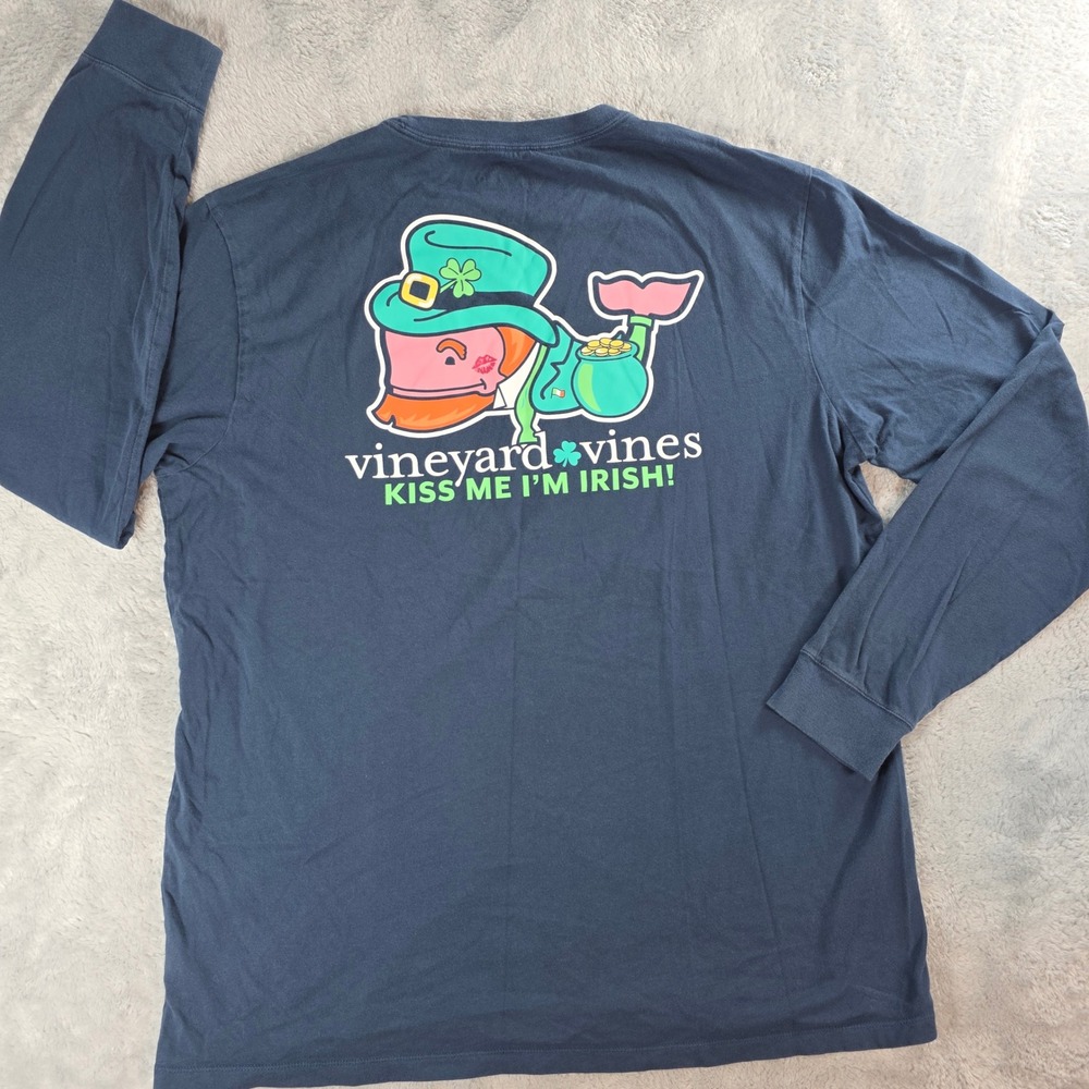 Vineyard Vines Men L Navy Blue Long Sleeve T-Shirt St Patricks Day Leprechaun